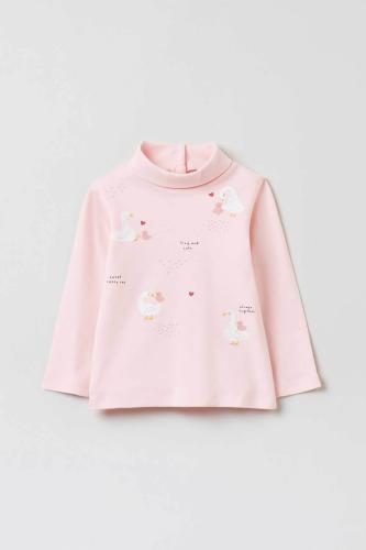 OVS παιδική βαμβακερή μπλούζα με σχέδιο και letter print - 001910543 Ροζ